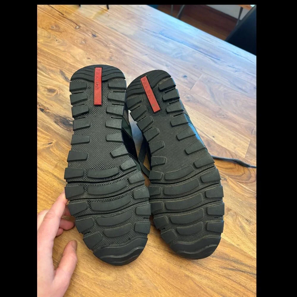 Prada Sport Green/Grey Nylon And Leather Low Top Sneakers - Picture 7 of 9